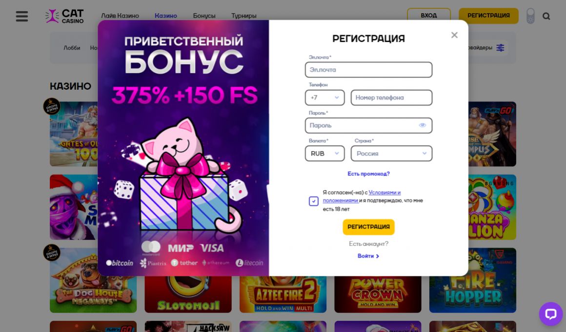 Как зарегистрироваться в Cat Casino и начать играть онлайн